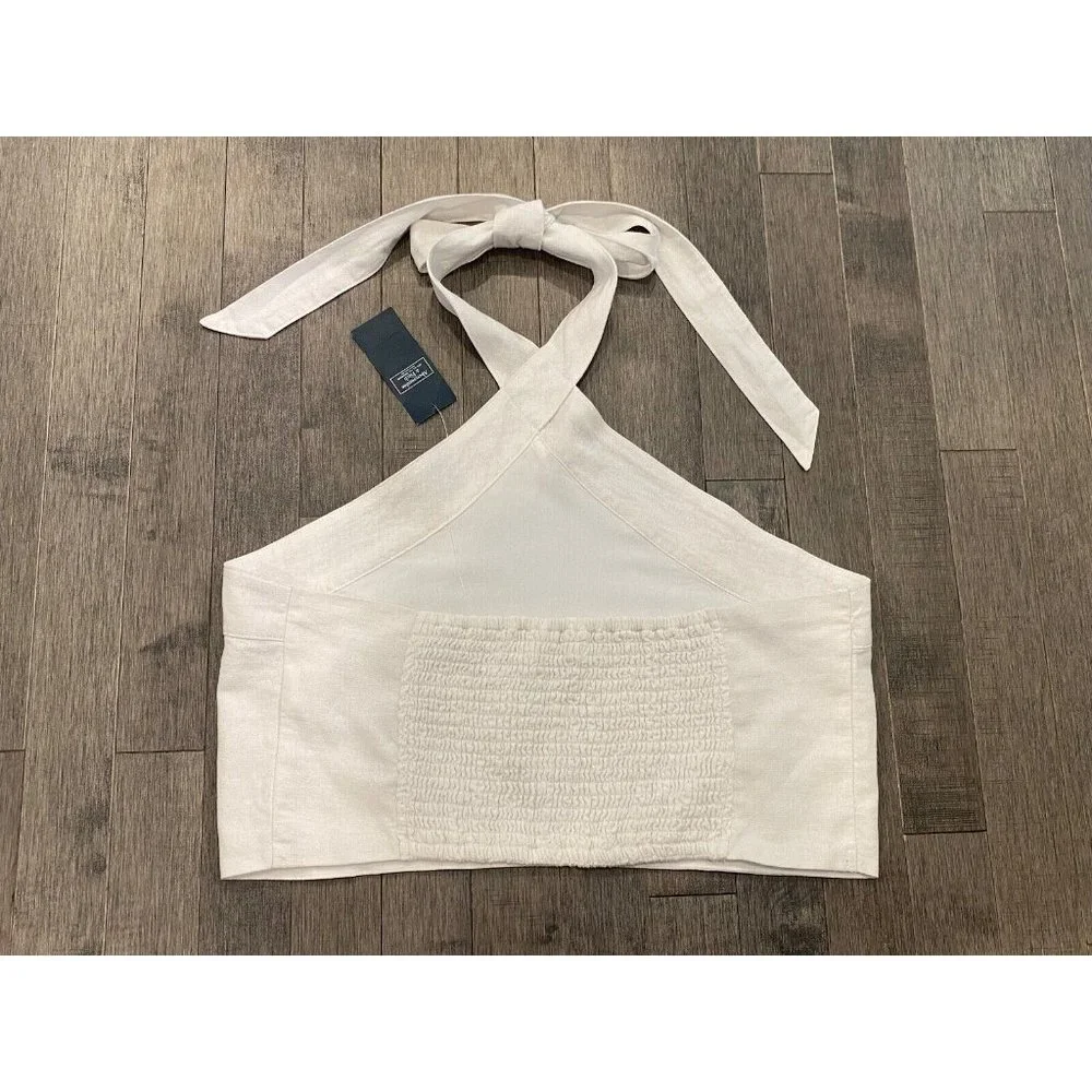 🚫SOLD🚫NWT Abercrombie & Fitch Linen-Blend Halter Top - Picture 2 of 6